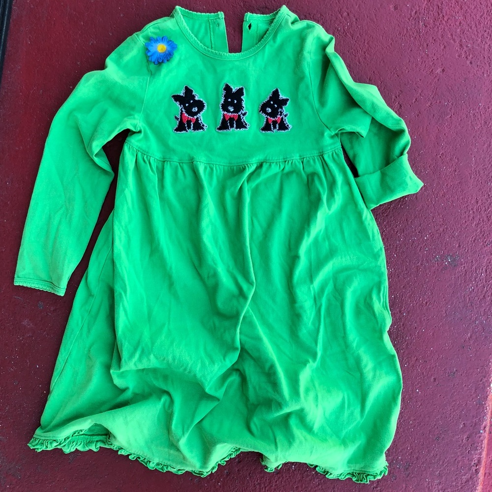 J. Khaki Kids Green Scottie Dog Dress 6 Long Slv
